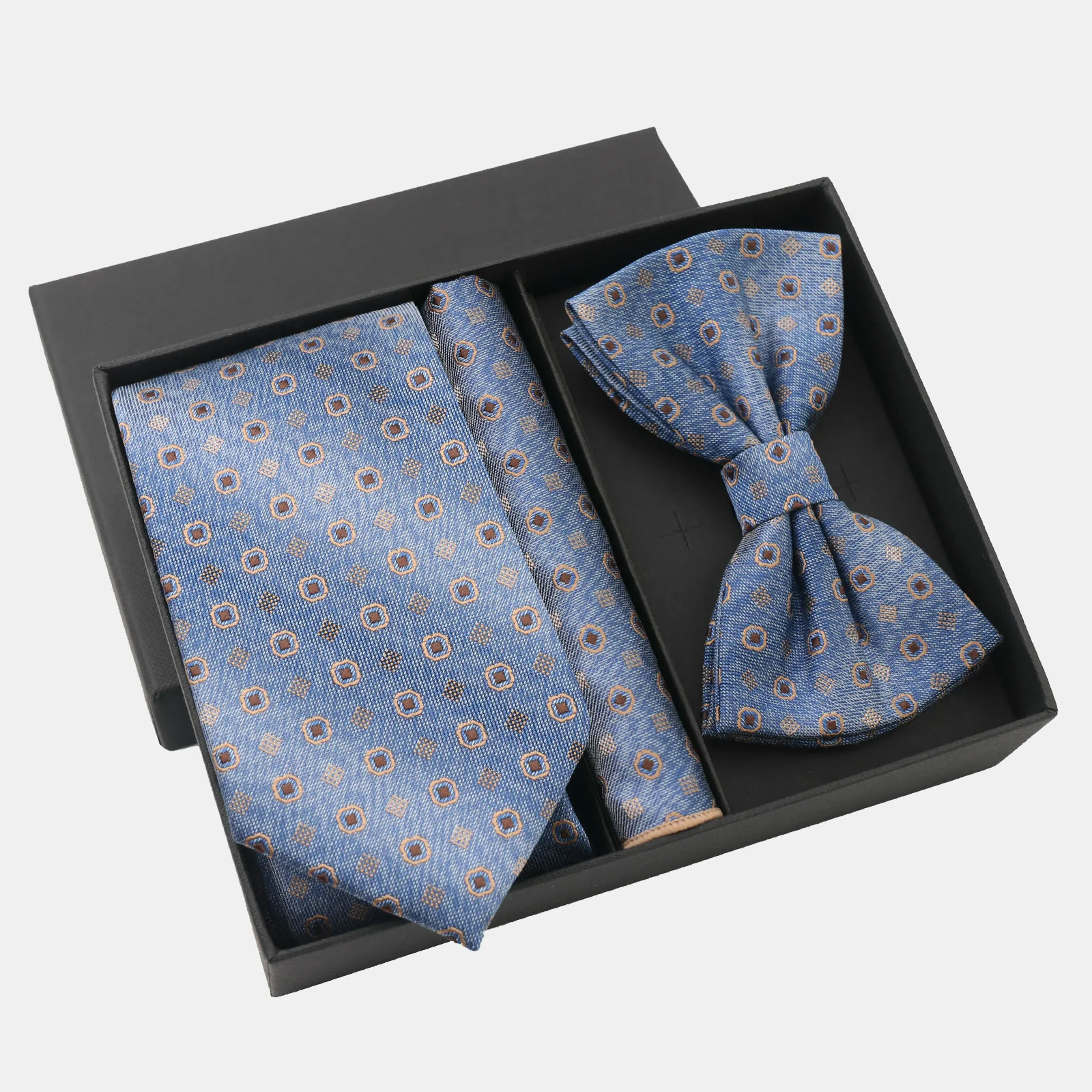 3Pcs Men's Gradient Dot Pattern Necktie Bow Tie And Pocket Square Set