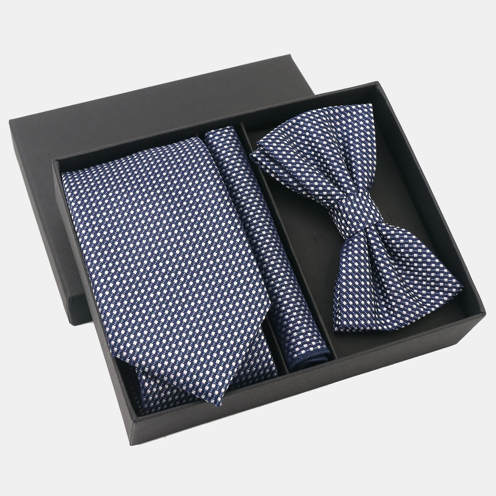 3Pcs Men's Gradient Dot Pattern Necktie Bow Tie And Pocket Square Set - Image 3