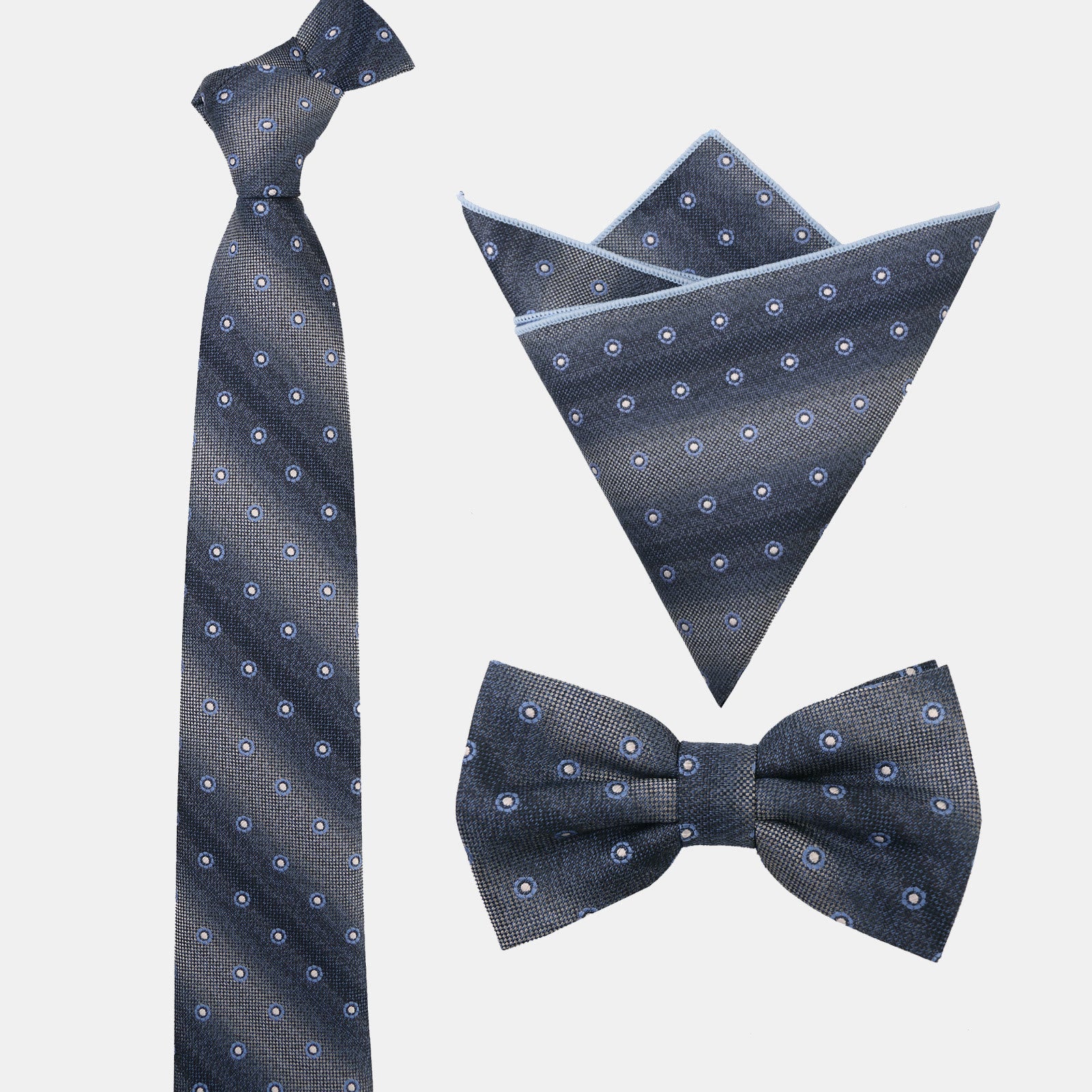 3Pcs Men's Gradient Dot Pattern Necktie Bow Tie And Pocket Square Set - Image 6