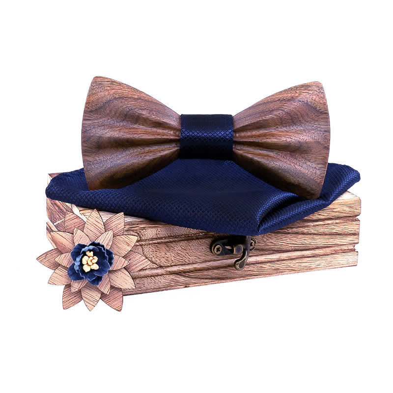 3Pcs Men's Hand Carved Crease Wooden Bow Tie Set - Image 11