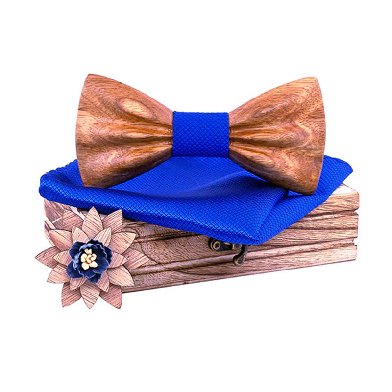 3Pcs Men's Hand Carved Crease Wooden Bow Tie Set - Image 15