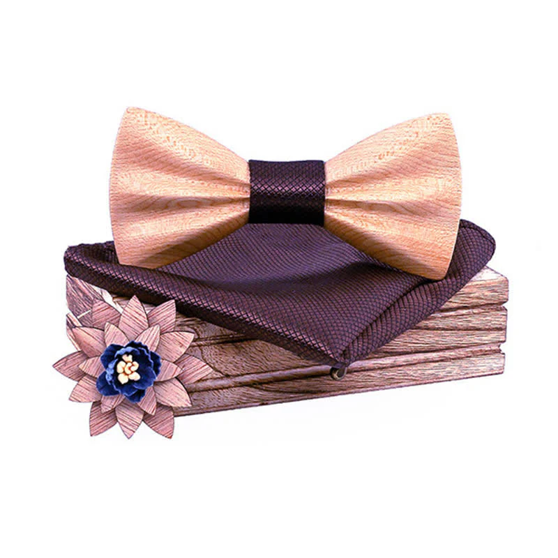 3Pcs Men's Hand Carved Crease Wooden Bow Tie Set - Image 19