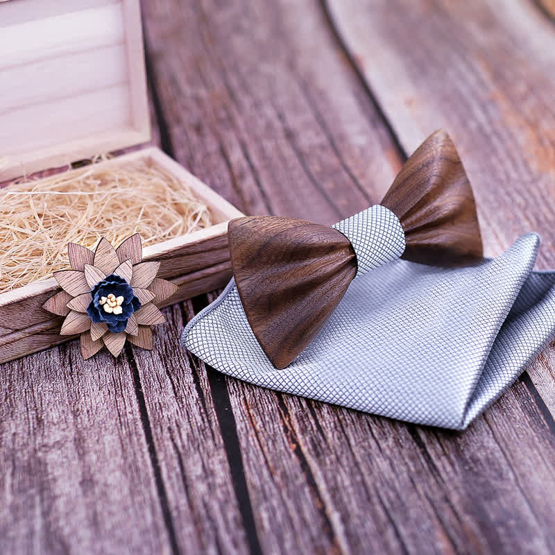 3Pcs Men's Hand Carved Crease Wooden Bow Tie Set - Image 4