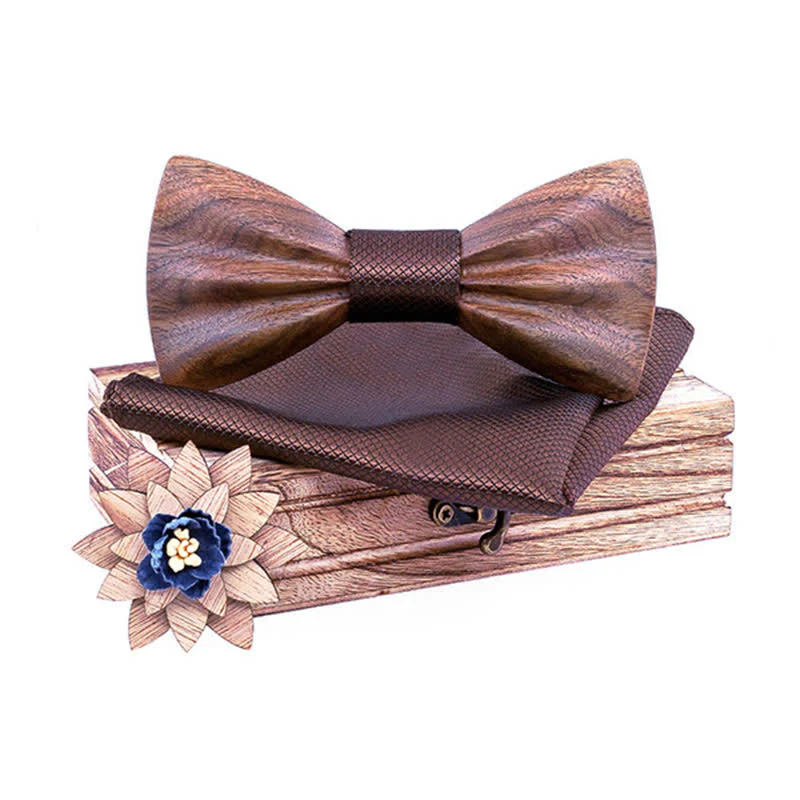 3Pcs Men's Hand Carved Crease Wooden Bow Tie Set - Image 7