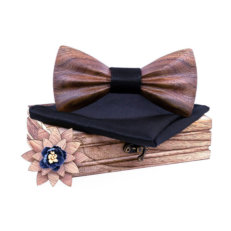 3Pcs Men's Hand Carved Crease Wooden Bow Tie Set - Image 9