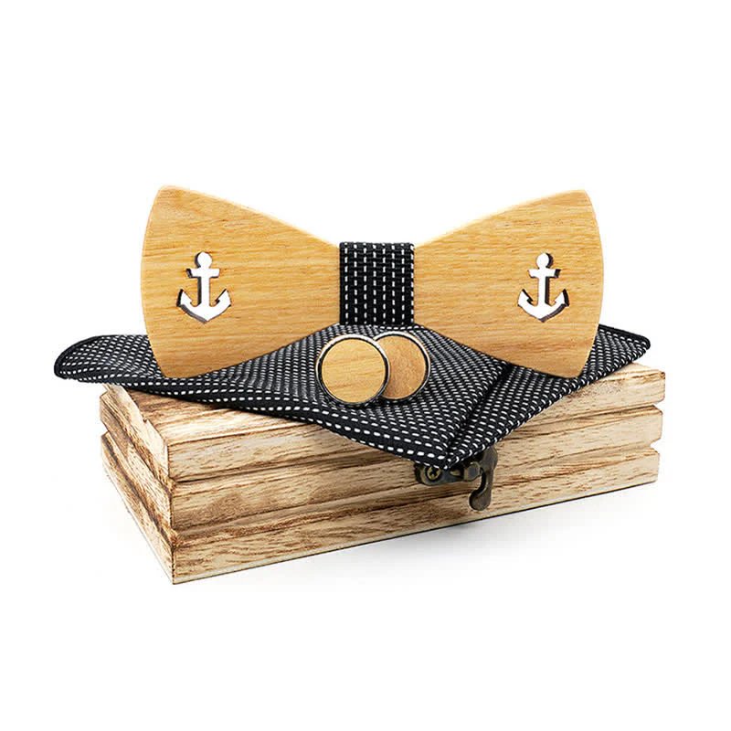 3Pcs Men's Hollow Boat Anchor Wooden Bow Tie Set - Image 10