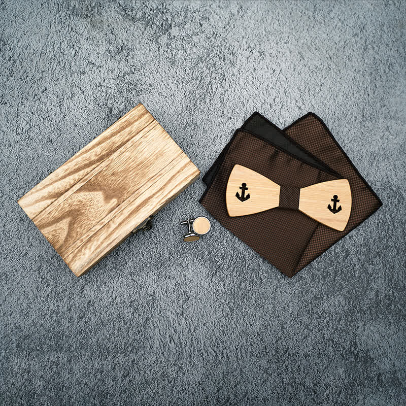 3Pcs Men's Hollow Boat Anchor Wooden Bow Tie Set - Image 2