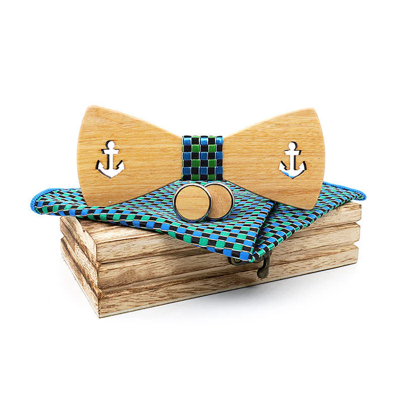 3Pcs Men's Hollow Boat Anchor Wooden Bow Tie Set - Image 8