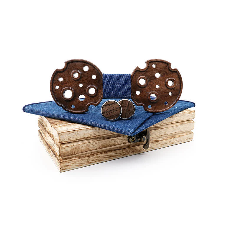 3Pcs Men's Hollow Circle Wooden Bow Tie Set - Image 10