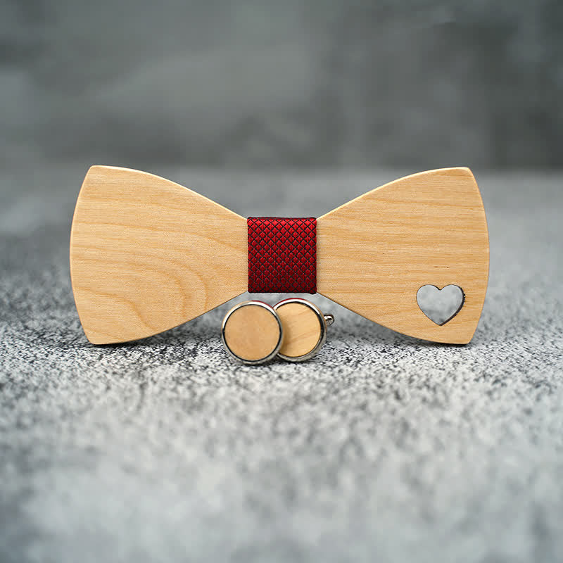 3Pcs Men's Hollow Heart Shape Wooden Bow Tie Set - Image 7