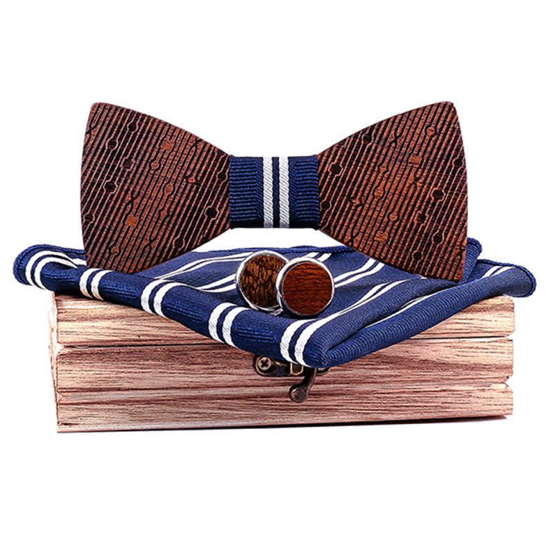 3Pcs Men's Hollow Leaves-shaped Wooden Bow Tie Set - Image 11