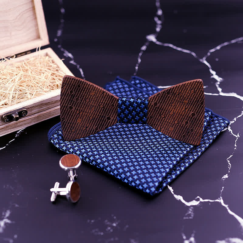 3Pcs Men's Hollow Leaves-shaped Wooden Bow Tie Set - Image 4