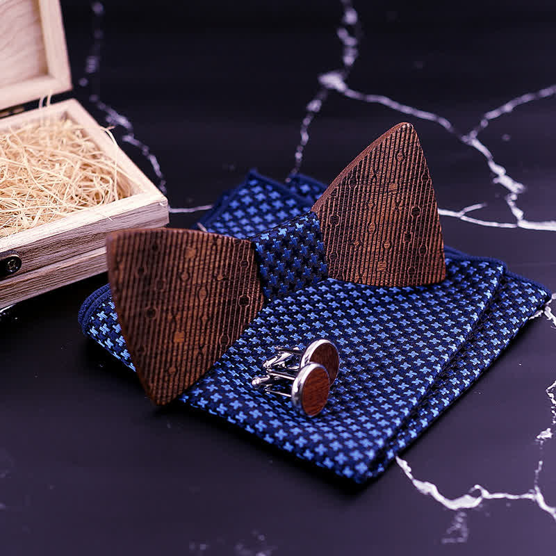 3Pcs Men's Hollow Leaves-shaped Wooden Bow Tie Set - Image 5
