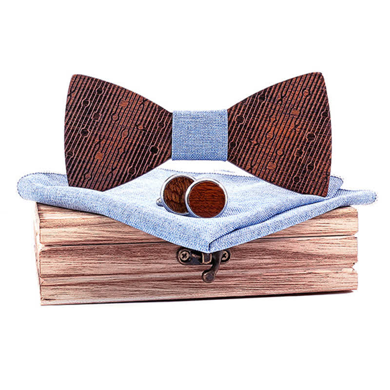 3Pcs Men's Hollow Leaves-shaped Wooden Bow Tie Set - Image 7