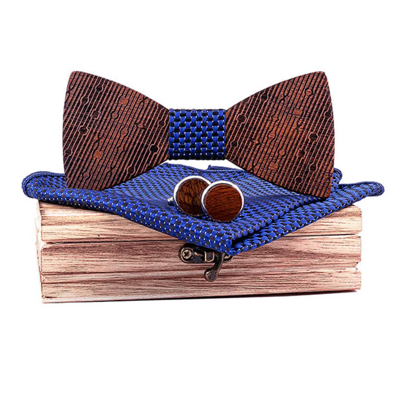 3Pcs Men's Hollow Leaves-shaped Wooden Bow Tie Set - Image 9