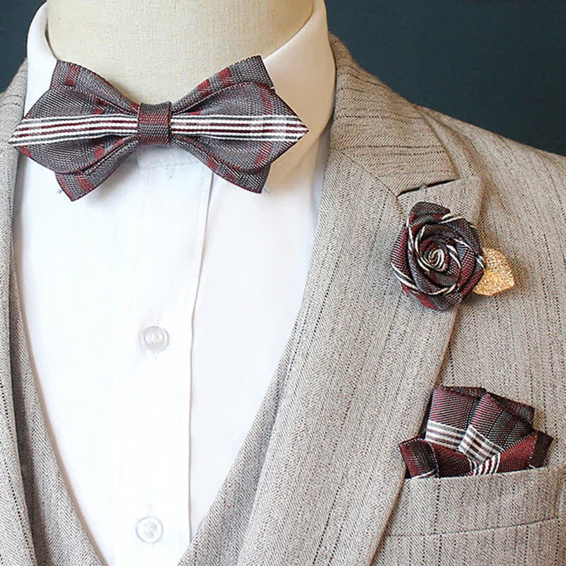 3Pcs Men's Horizon Striped Plaid Bow Tie Set - Image 10