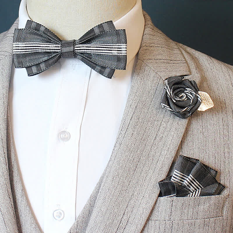 3Pcs Men's Horizon Striped Plaid Bow Tie Set - Image 2