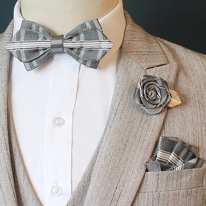 3Pcs Men's Horizon Striped Plaid Bow Tie Set - Image 8