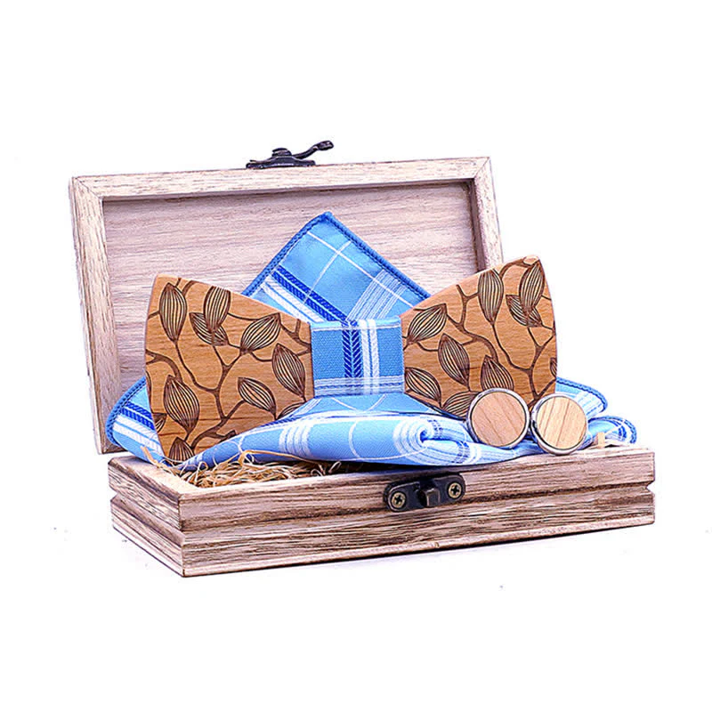 3Pcs Men's Leaf Patterned Wooden Bow Tie Set - Image 4
