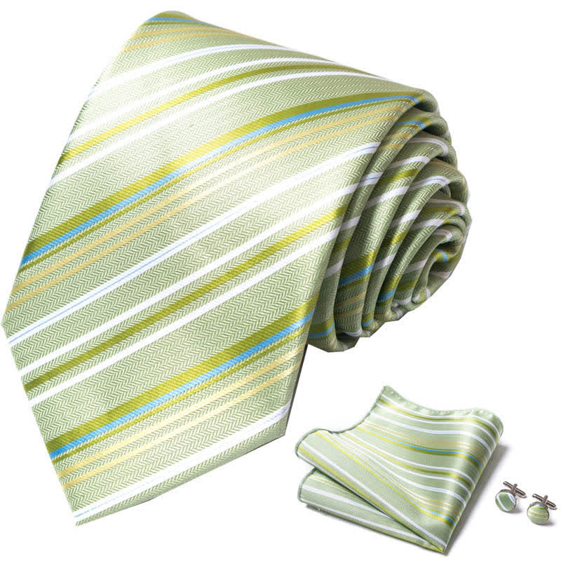 3Pcs Men's Lovely Lime Green Striped Necktie Set - Image 2
