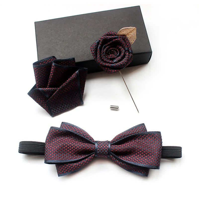 3Pcs Men's Micro Check Wedding Groom Bow Tie Set - Image 2