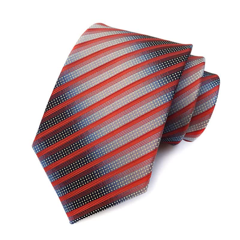 3Pcs Men's Modern Orange & Gray Striped Necktie Set - Image 2
