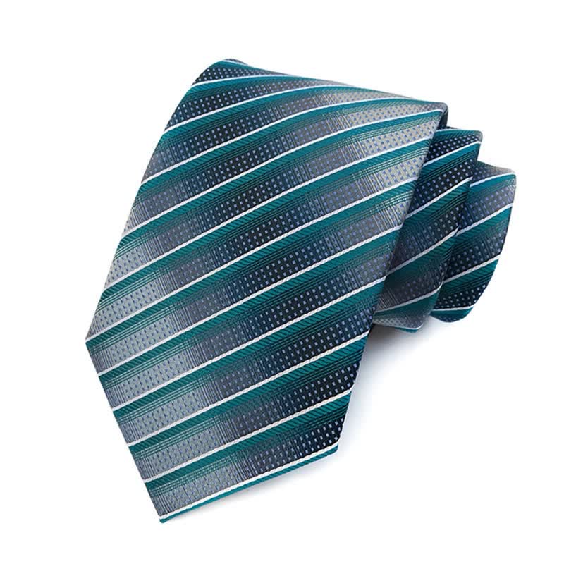 3Pcs Men's Modern Teal & Gray Striped Necktie Set - Image 2