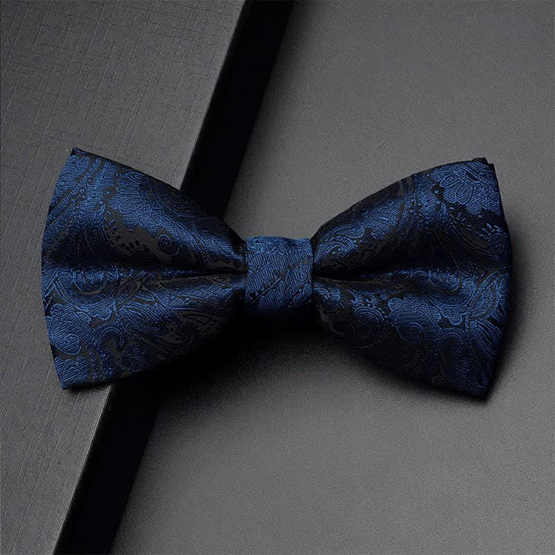 3Pcs Men's Navy Paisley Pocket Corsage Bow Tie Set - Image 3
