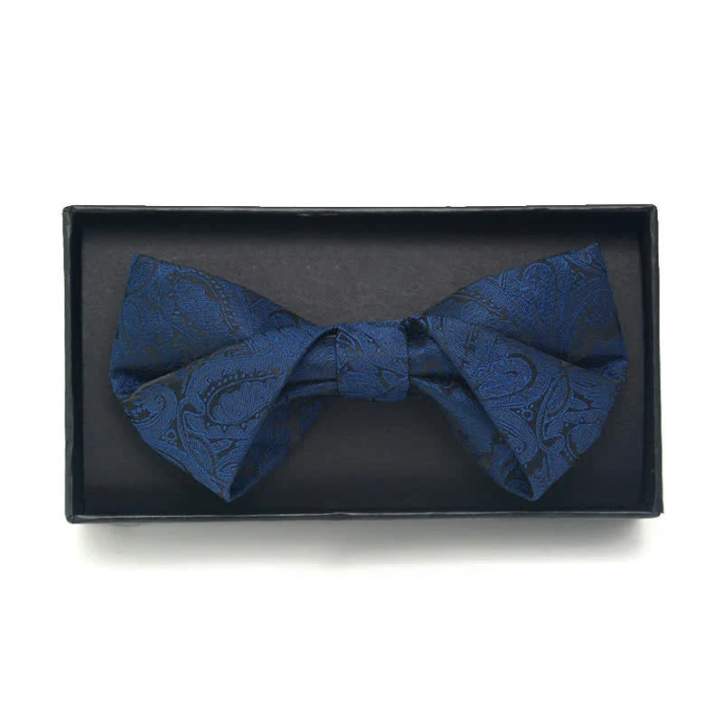3Pcs Men's Navy Paisley Pocket Corsage Bow Tie Set - Image 6