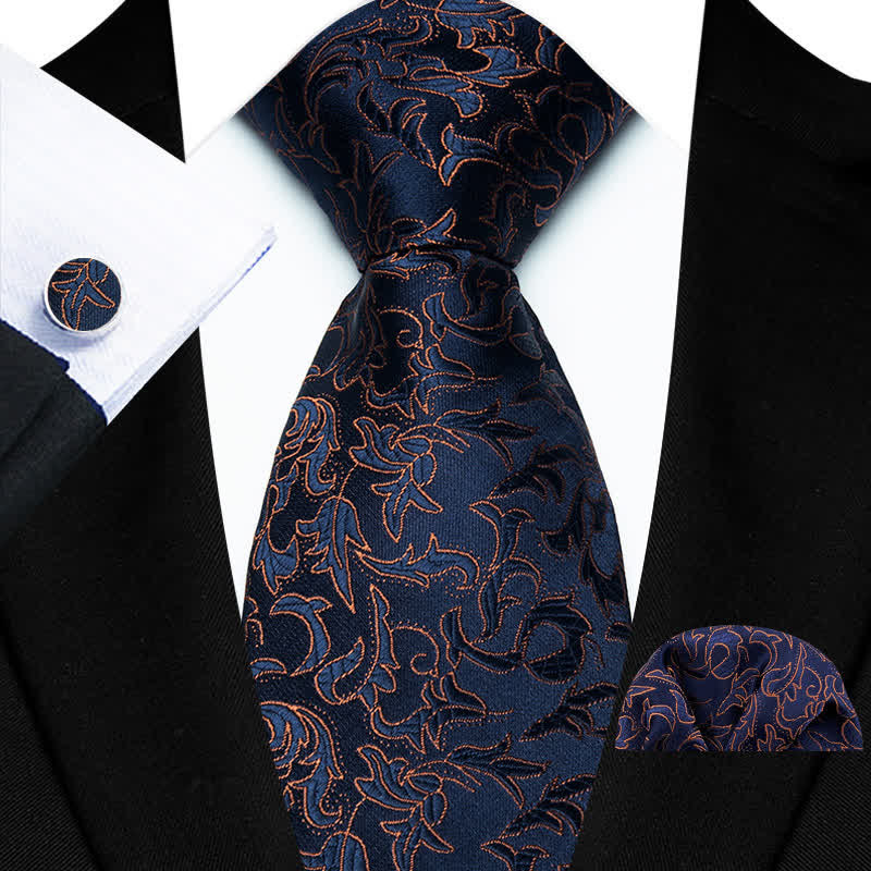 3Pcs Men's Novelty Leaves Wedding Necktie Set - Image 2