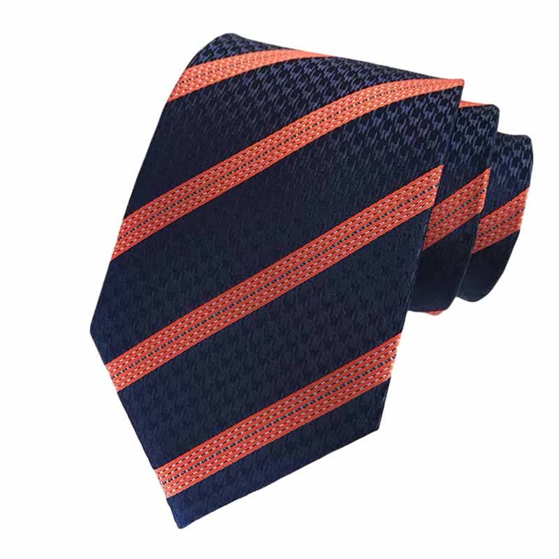 3Pcs Men's Orange & Navy Striped Necktie Set - Image 2