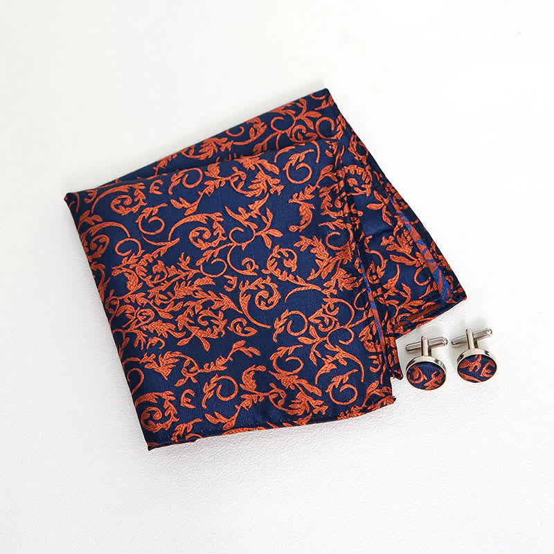 3Pcs Men's Orange Vine & Navy Necktie Set - Image 8