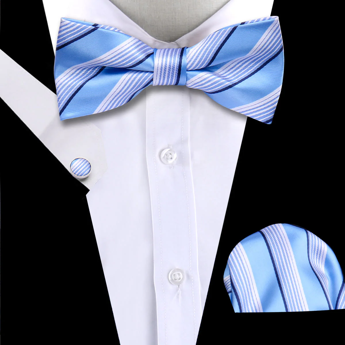 3Pcs Men's Paisley Pattern Bow Tie Cufflink And Pocket Square Set - Image 2