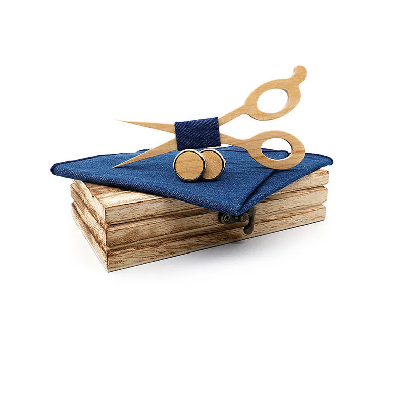 3Pcs Men's Scissors Wooden Bow Tie Set - Image 12