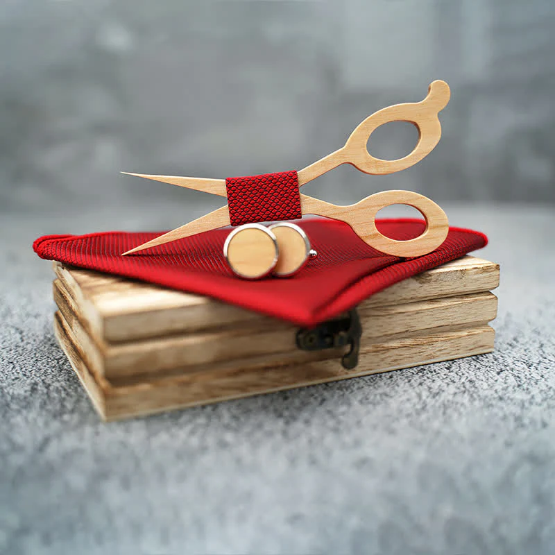 3Pcs Men's Scissors Wooden Bow Tie Set - Image 4