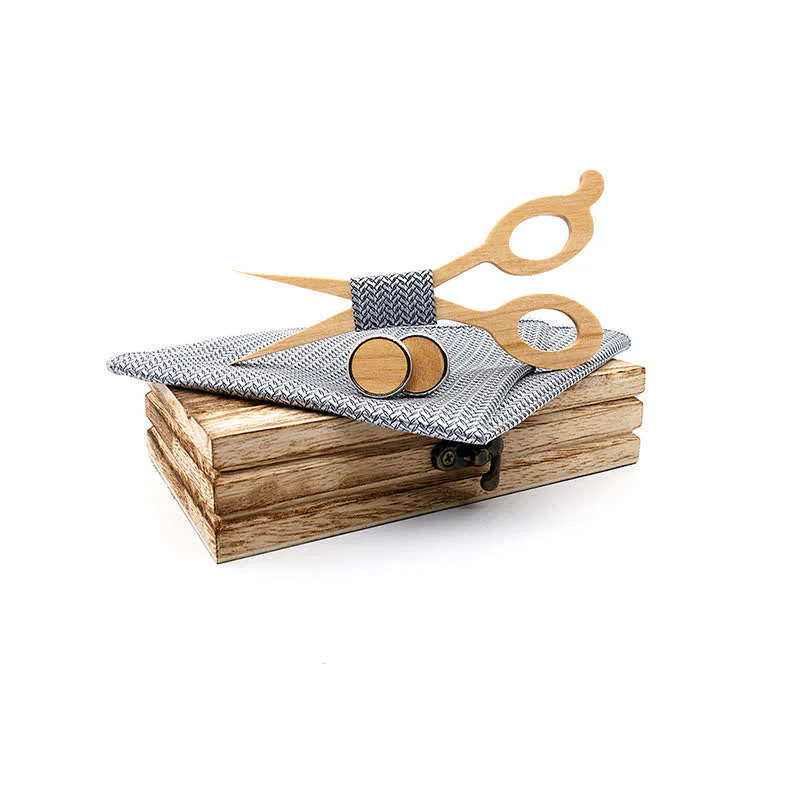 3Pcs Men's Scissors Wooden Bow Tie Set - Image 9