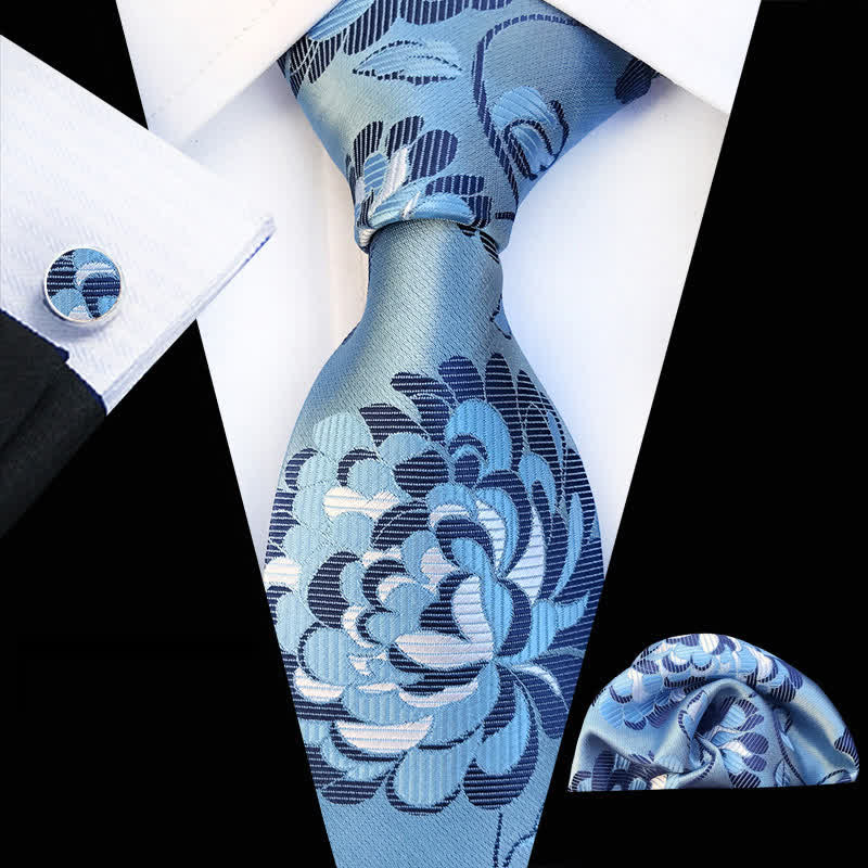 3Pcs Men's Showy Peony Floral Necktie Set - Image 3