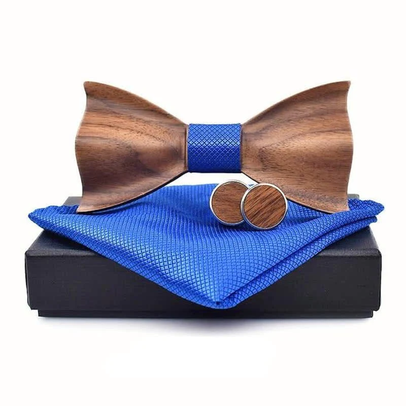 3Pcs Men's Small Checkered Wooden Bow Tie Set - Image 10