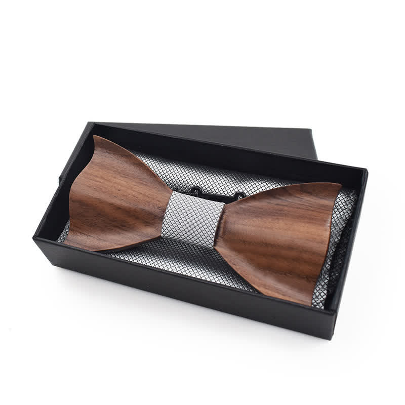 3Pcs Men's Small Checkered Wooden Bow Tie Set - Image 4