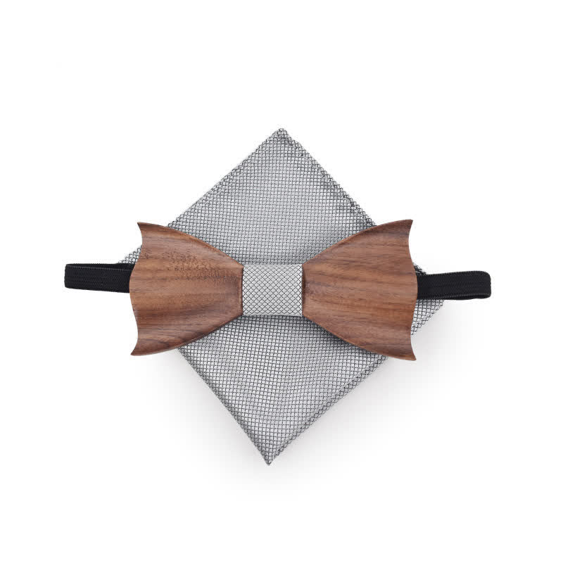 3Pcs Men's Small Checkered Wooden Bow Tie Set - Image 5