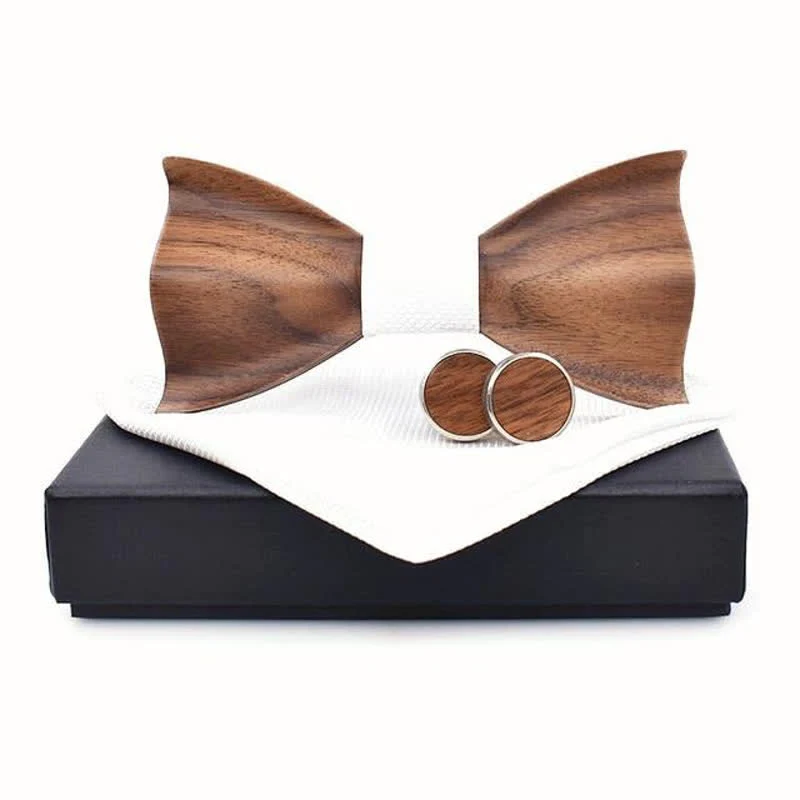3Pcs Men's Small Checkered Wooden Bow Tie Set - Image 8