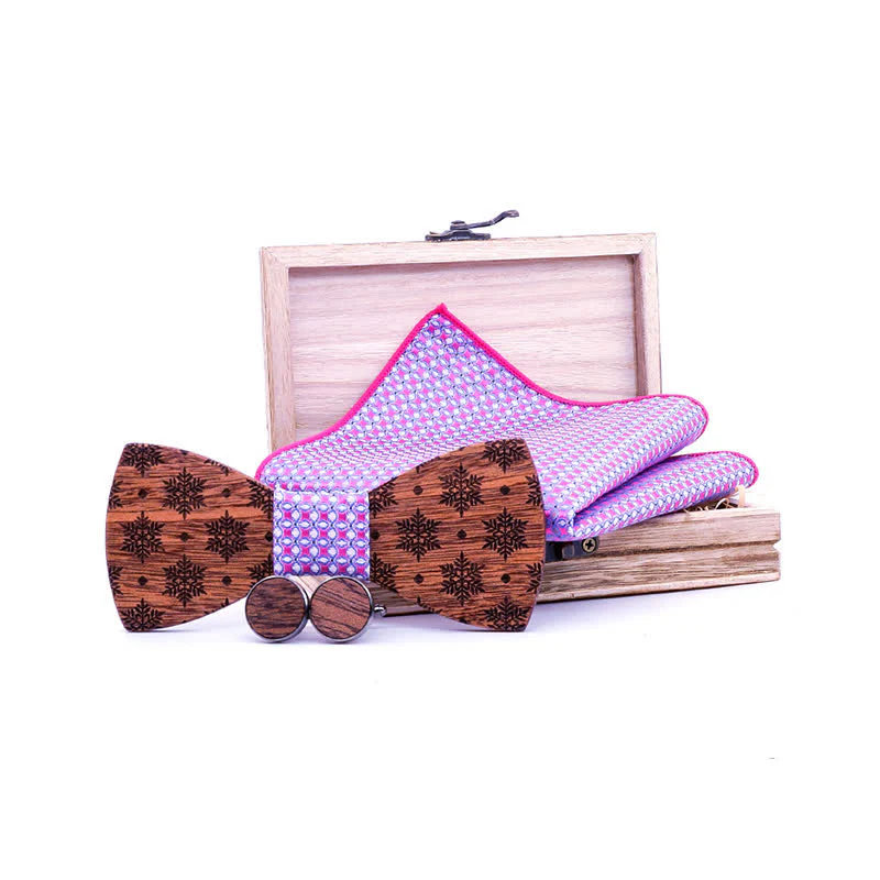 3Pcs Men's Snowflakes Pattern Christmas Wooden Bow Tie Set - Image 5