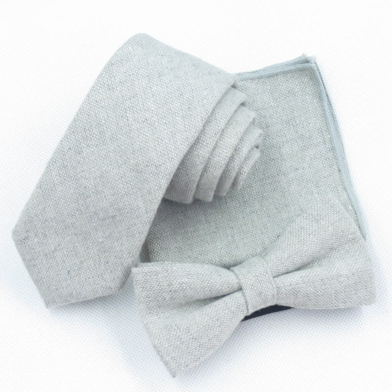 3Pcs Men's Solid Color Imitation Wool Bow Tie Necktie Set - Image 11