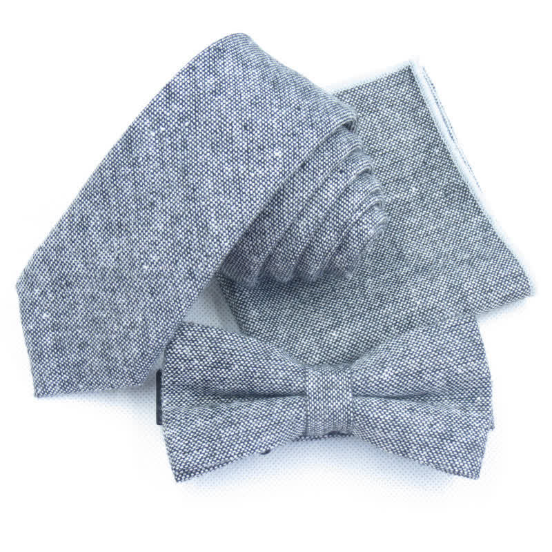 3Pcs Men's Solid Color Imitation Wool Bow Tie Necktie Set - Image 14