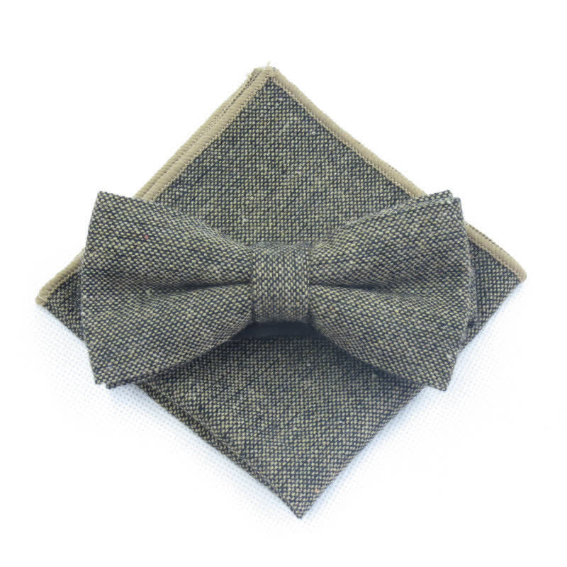 3Pcs Men's Solid Color Imitation Wool Bow Tie Necktie Set - Image 3