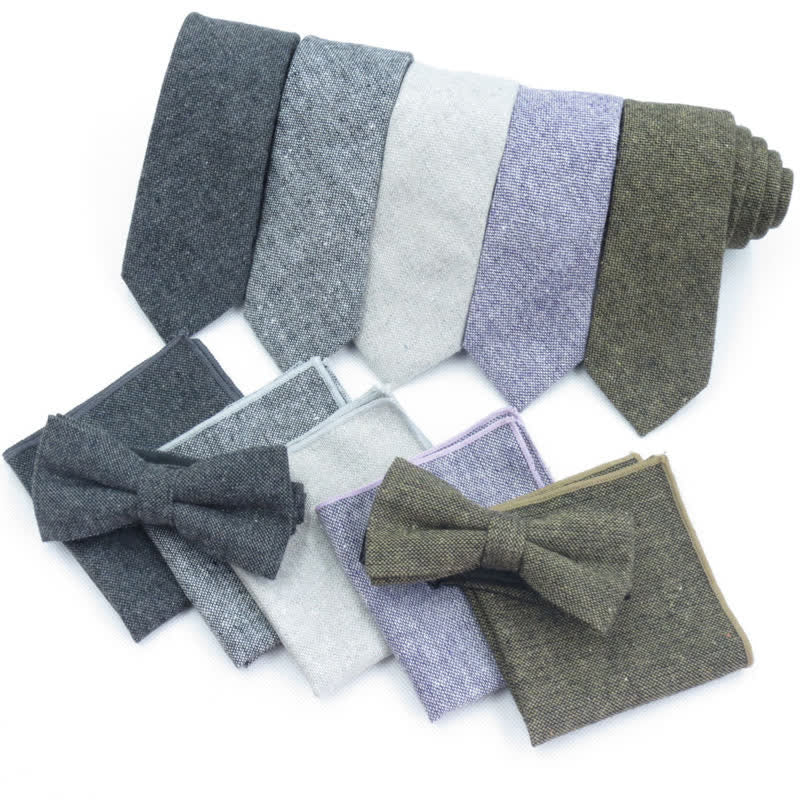 3Pcs Men's Solid Color Imitation Wool Bow Tie Necktie Set - Image 4