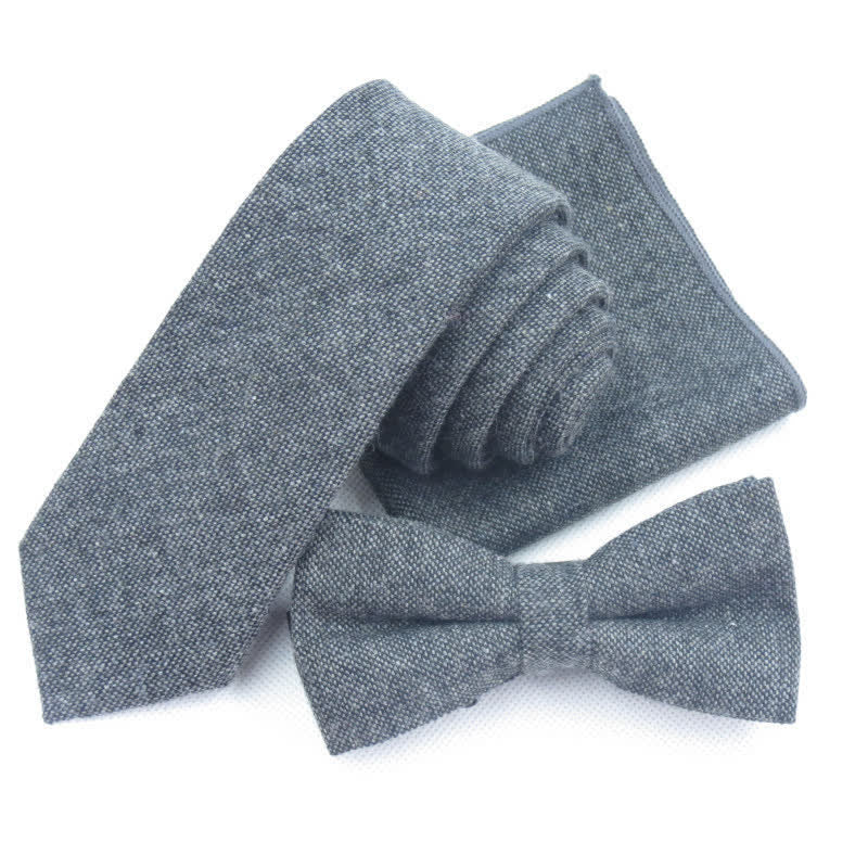 3Pcs Men's Solid Color Imitation Wool Bow Tie Necktie Set - Image 5