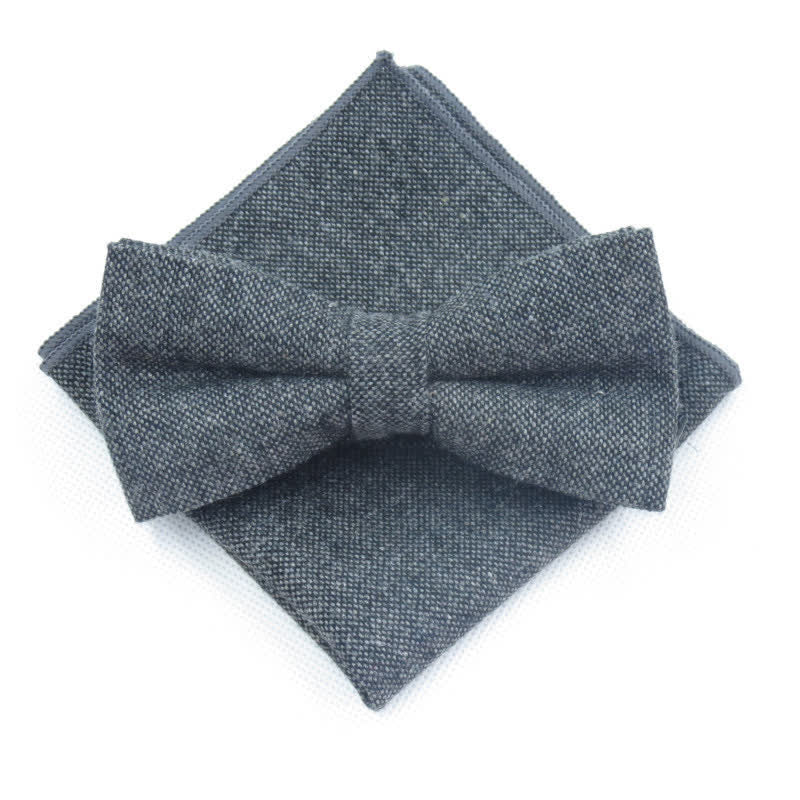 3Pcs Men's Solid Color Imitation Wool Bow Tie Necktie Set - Image 7