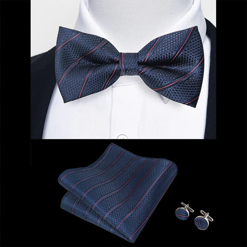 3Pcs Men's Textured Fabric Bow Tie Cufflink And Pocket Square Set - Image 10
