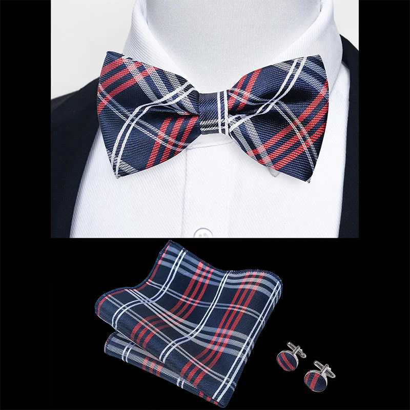 3Pcs Men's Textured Fabric Bow Tie Cufflink And Pocket Square Set - Image 100